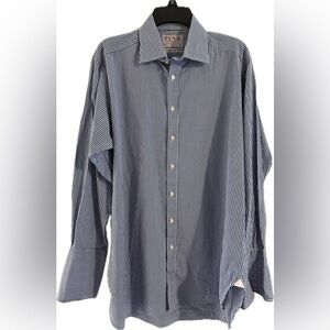 PINK Thomas Pink Dress Shirt Superfine Two Fold Jermyn Street Blue/White 16.5x34